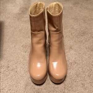 Women's Mid-Calf Platform Ankle Boots in Nude